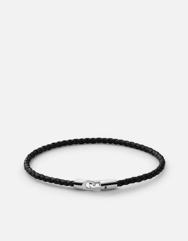 Miansai Cruz Leather Bracelet w/ Sterling Silver in Polished Black