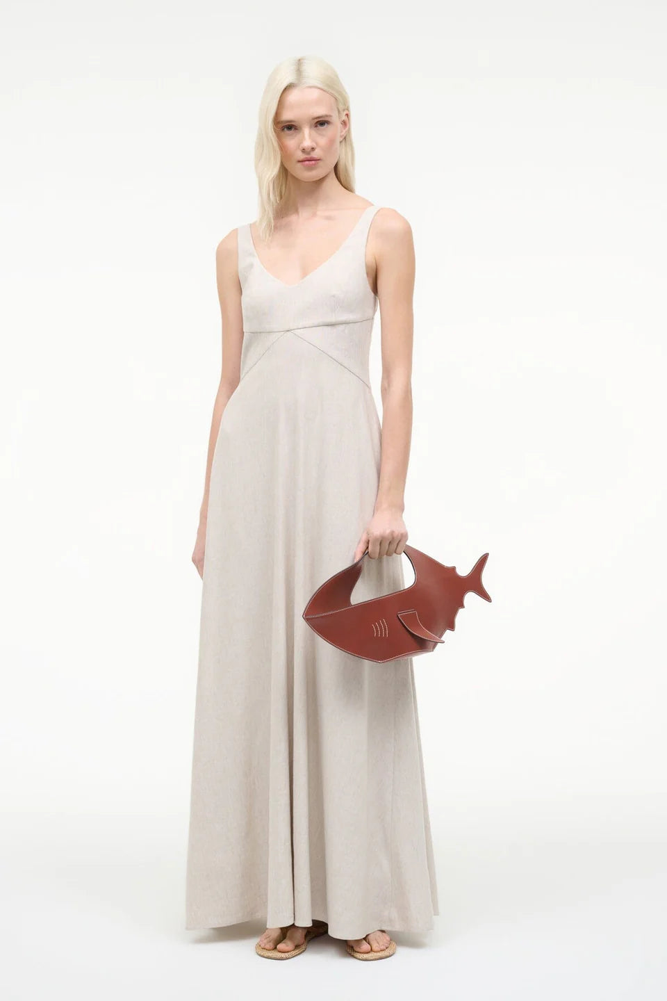 STAUD, Madison Linen Dress in Natural, Size 8