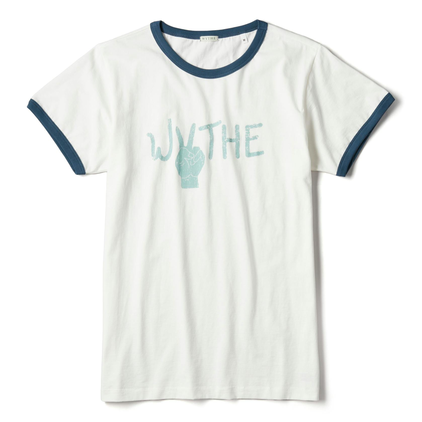 Wythe "Peace" Print Tubular Ringer T-Shirt - Faded Navy