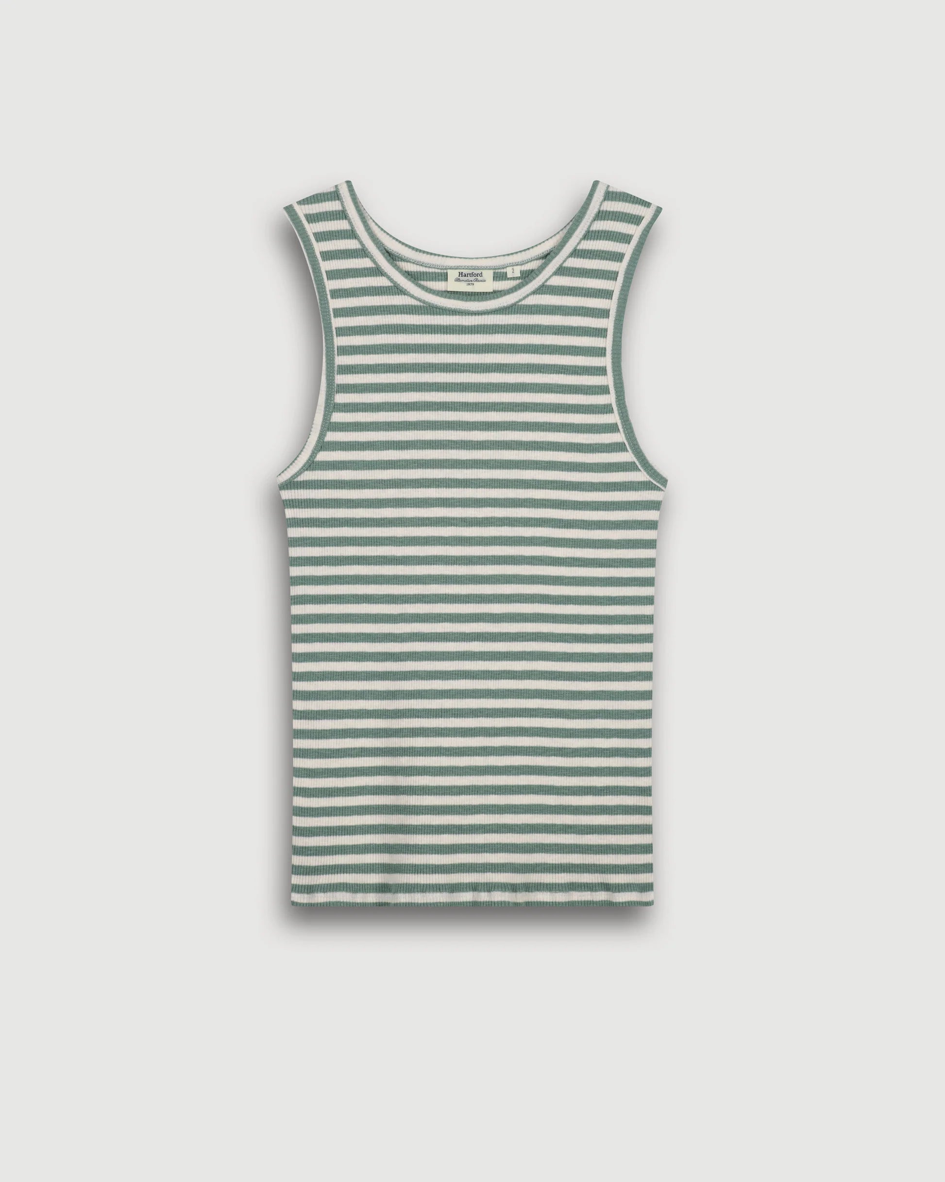 Hartford Tenest Women's Off-White & Agave Green Striped Ribbed Cotton Tank Top