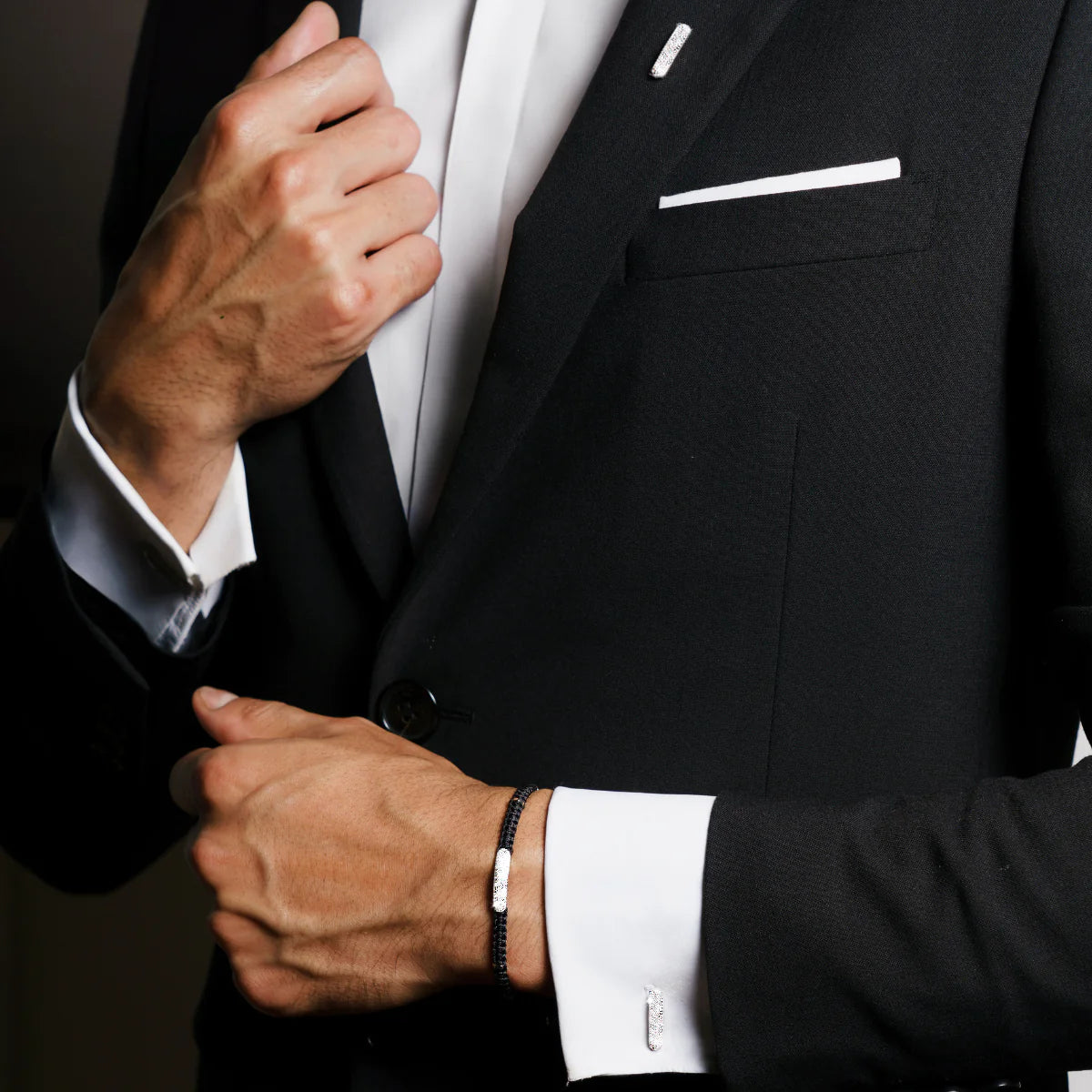 Tateossian Diamond Baton Bracelet in Black Macramé and Sterling Silver