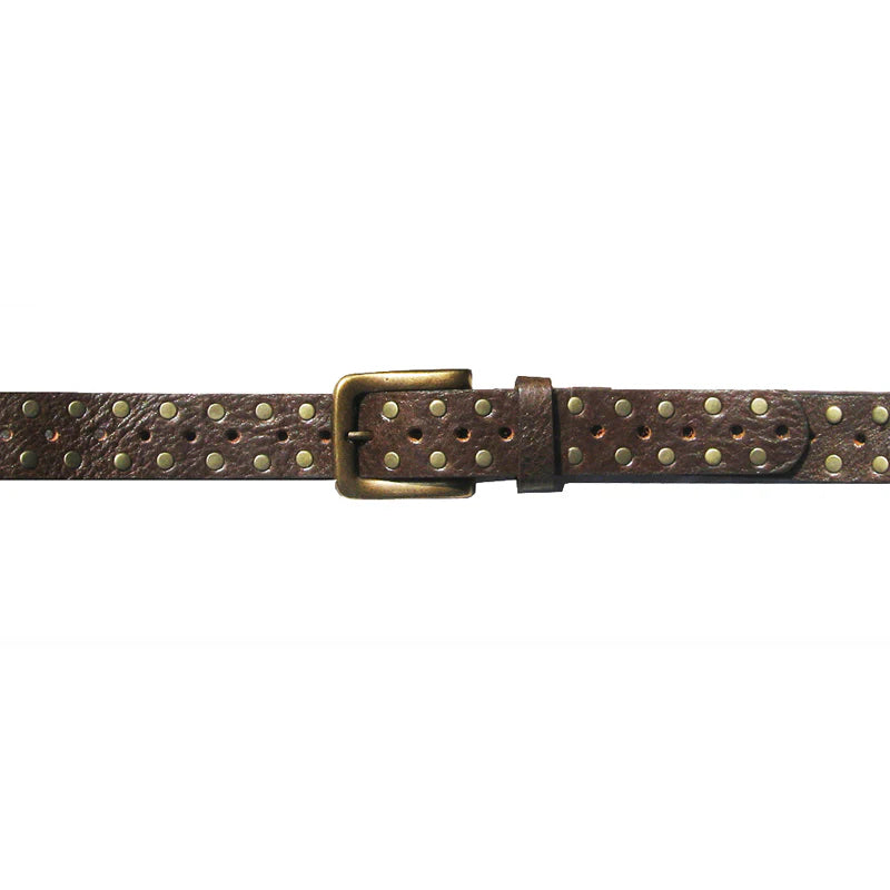 Kim White Skinny Studded Belt- Chocolate