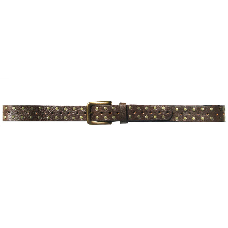 Kim White Skinny Studded Belt- Chocolate