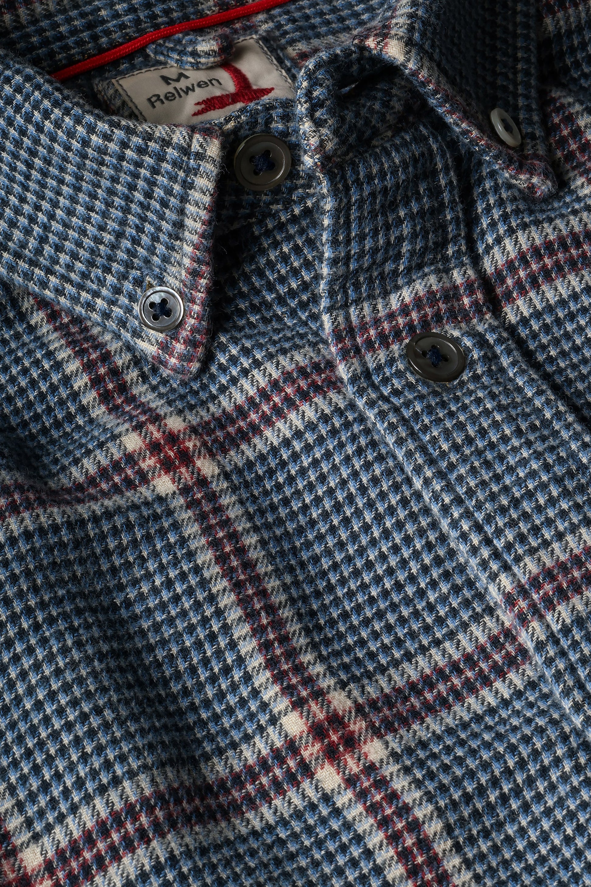 Relwen Plaid Chamois-Lined Flannel - Blue/Khaki/Red Exploded Houndstooth