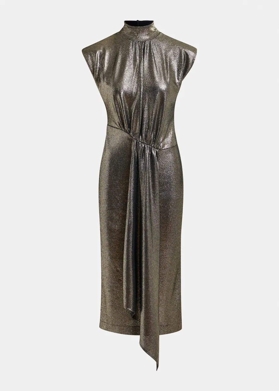 Essentiell Antwerp Stretch Lurex Midi-Length Dress- Gold