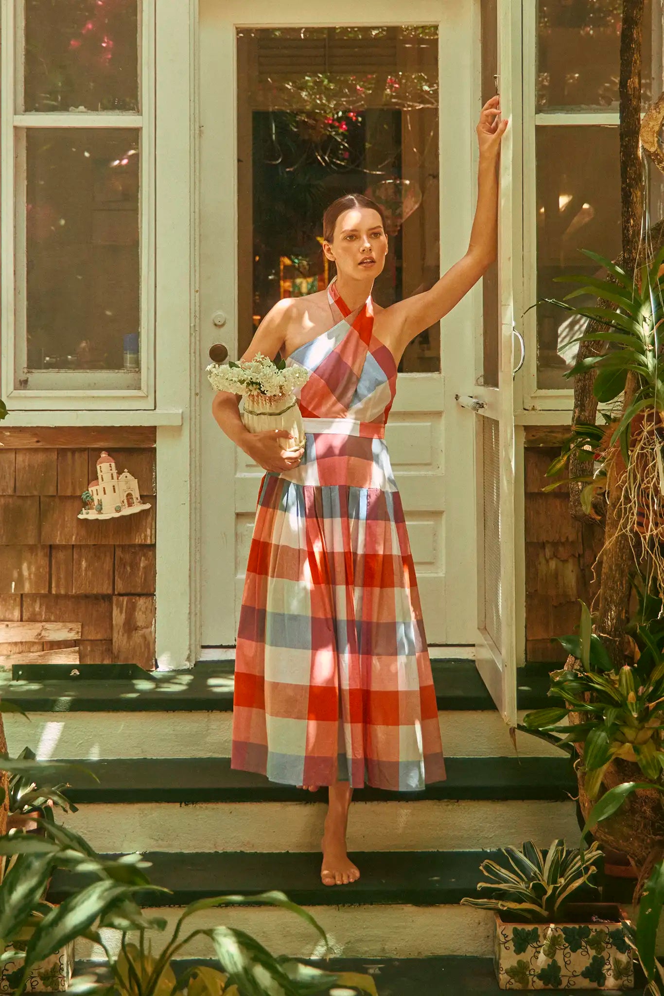 Hunter Bell Lennon Dress Plaid Halter Midi Dress