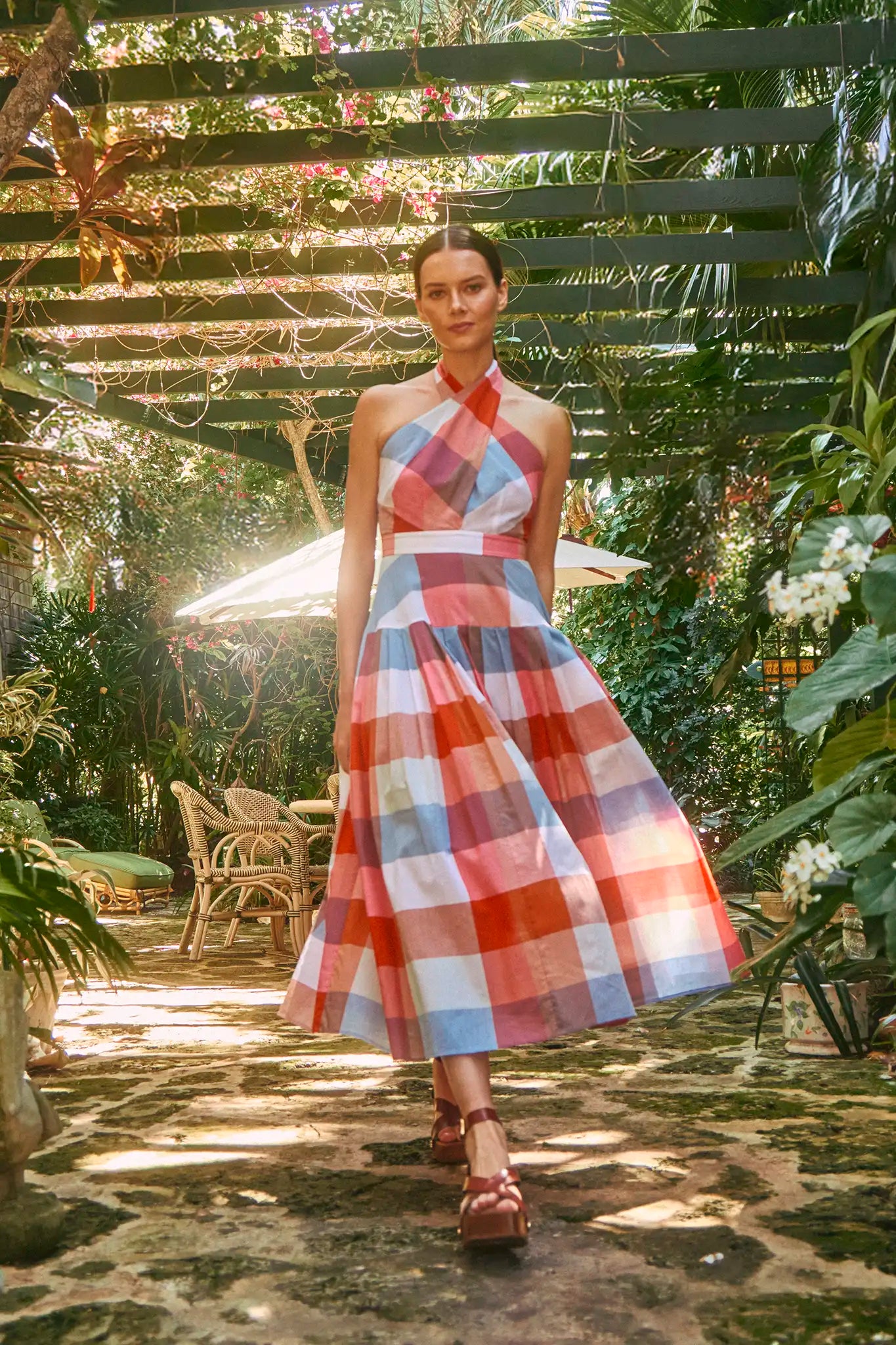 Hunter Bell Lennon Dress Plaid Halter Midi Dress