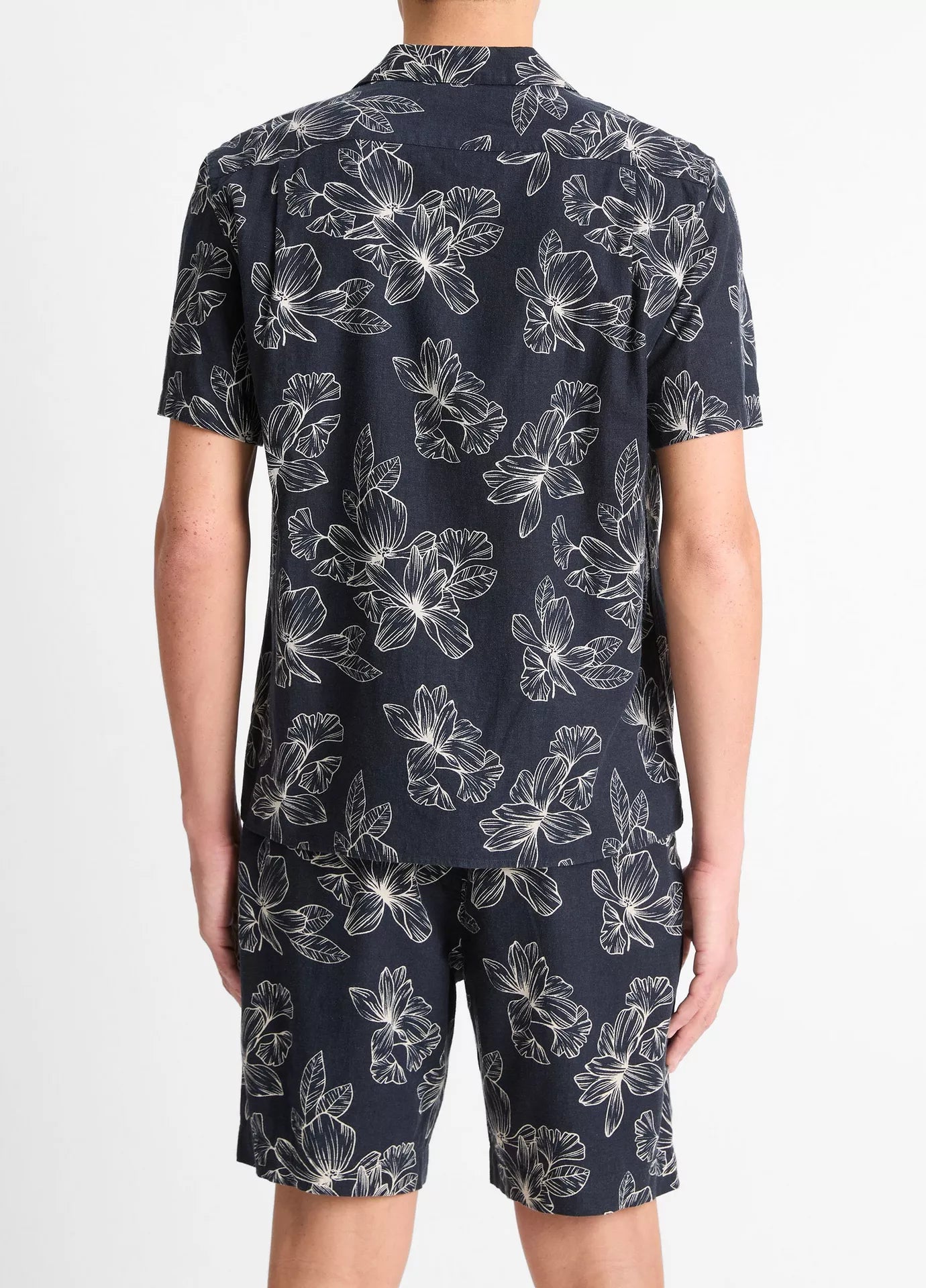 Vince Line Floral Linen-Blend Cabana Shirt