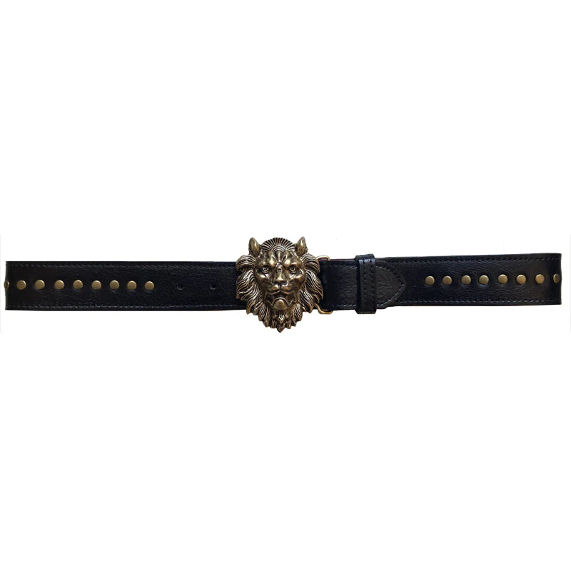 Kim White Studded Lion Belt - Black