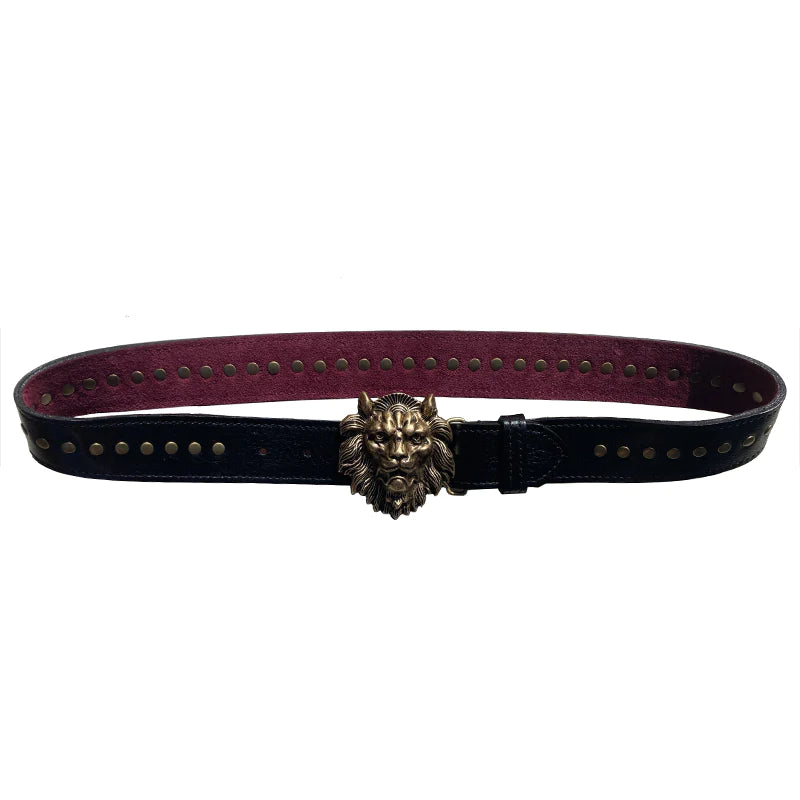 Kim White Studded Lion Belt - Black