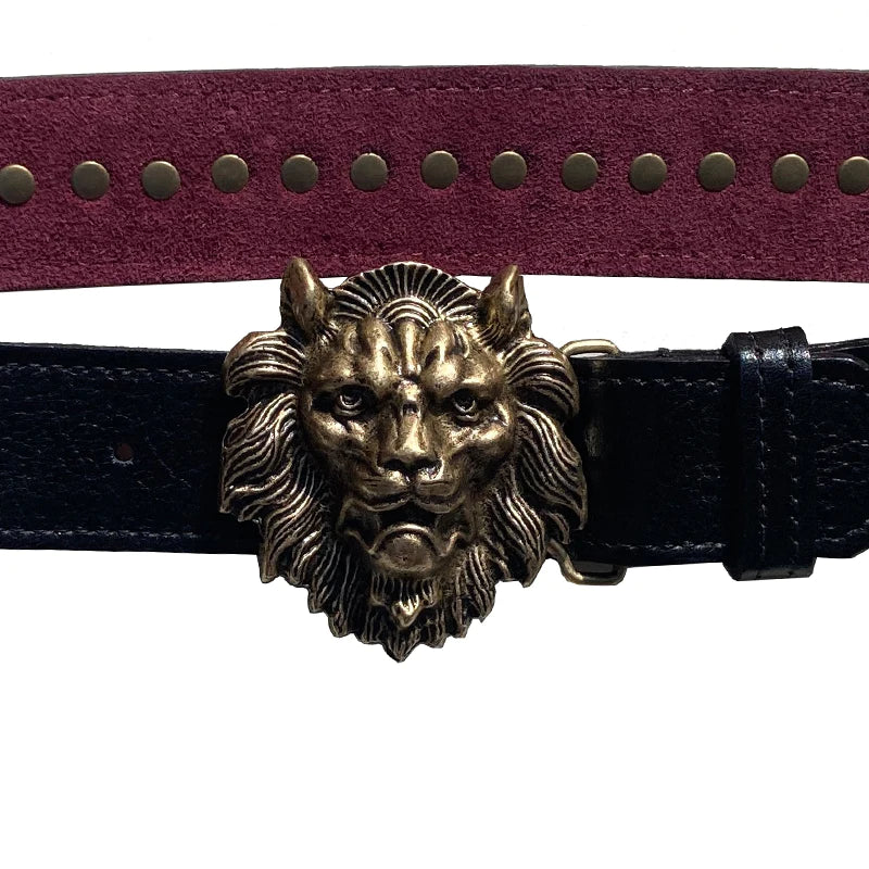 Kim White Studded Lion Belt - Black