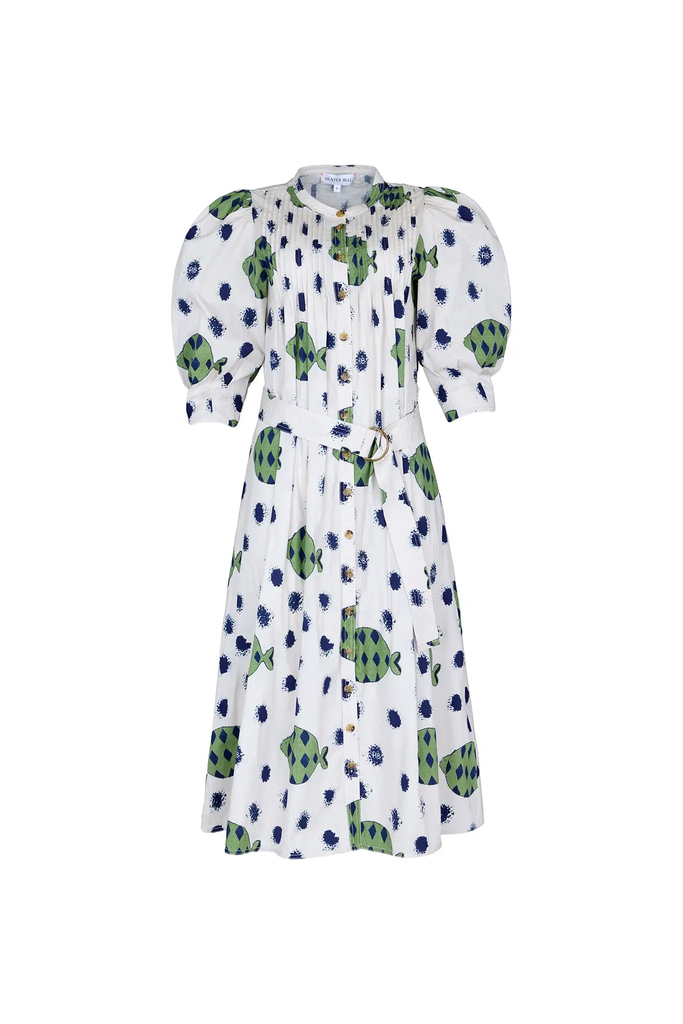 Hunter Bell Lyle Dress Belted Fish Print Midi Dress