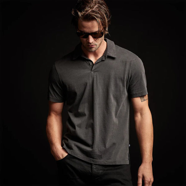 James Perse Sueded Jersey Polo - Carbon Pigment