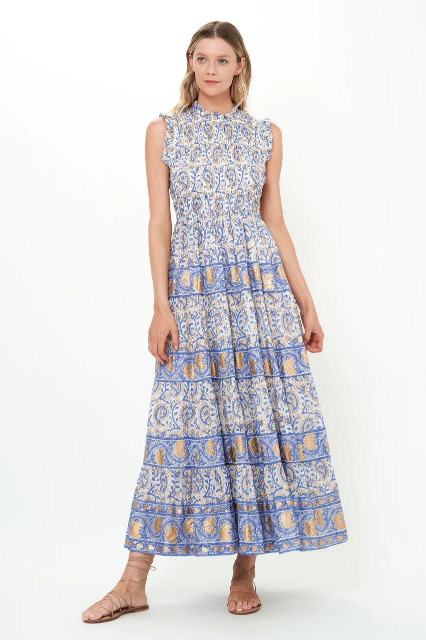 Oliphant Sleeveless Smocked Maxi- Marseille Blue
