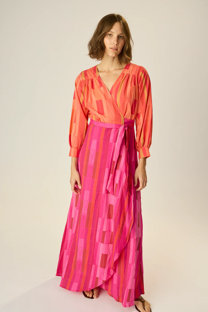 Natalie Martin Kate Long Sleeve Maxi - Sea Glass Pink/Coral Combo