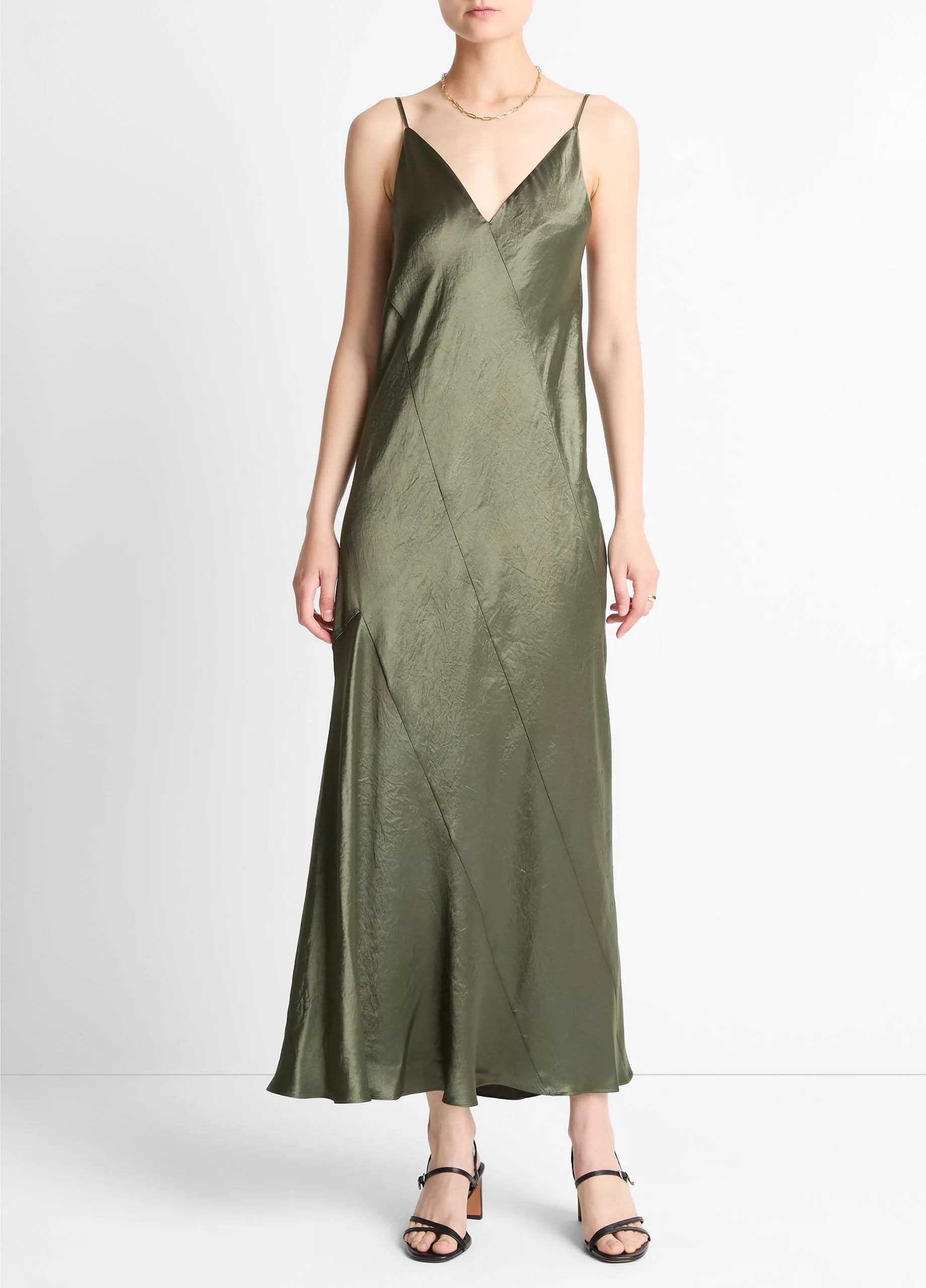Vince Paneled Satin Bias Slip Dress - Herba