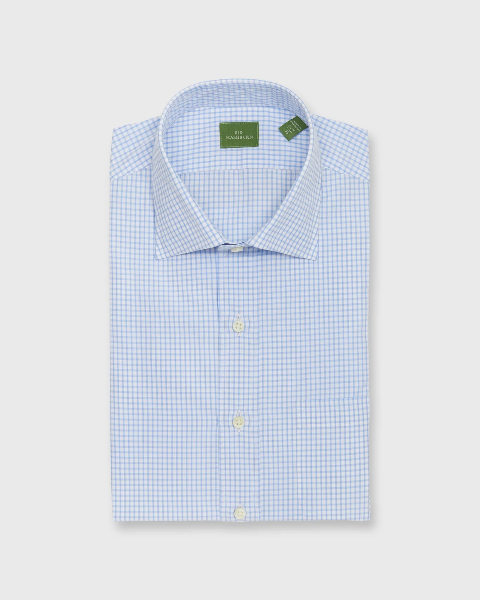 Sid Mashburn Spread Collar Dress Shirt Blue Graph Check Poplin