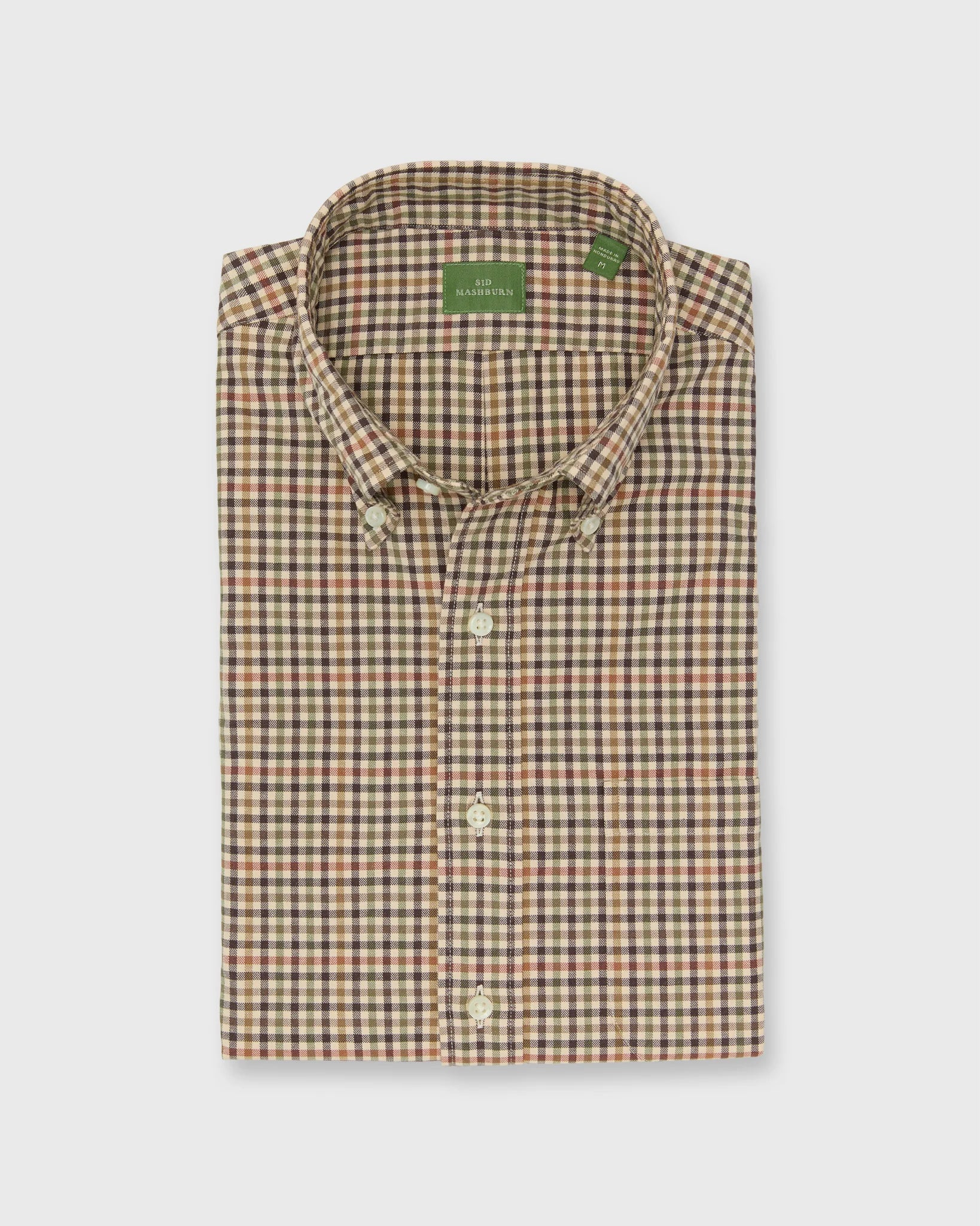Sid Mashburn Button-Down Sport Shirt Brown/Olive/Red Guncheck Twill
