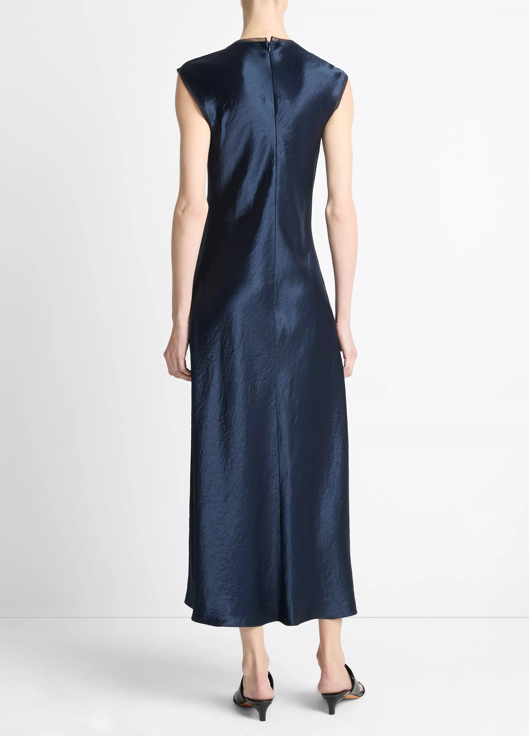 Vince Satin Cap-Sleeve Slip Dress - Coastal Blue