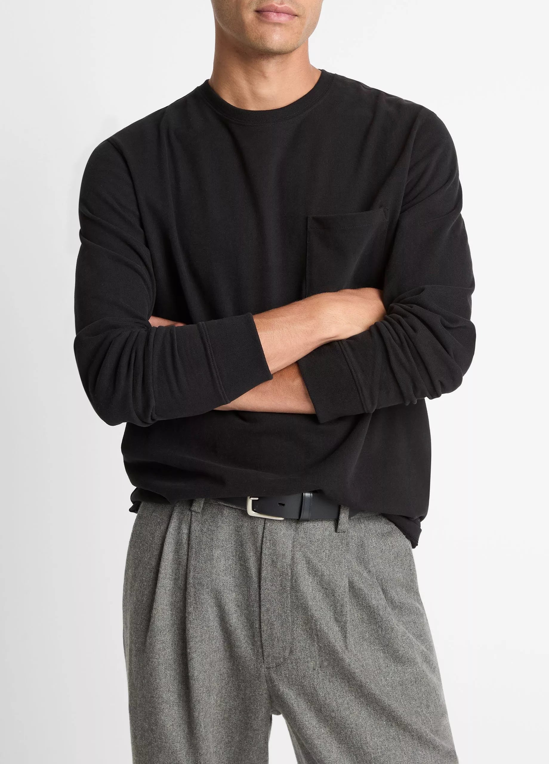 Vince Sueded Jersey Long-Sleeve Pocket Crew - Black