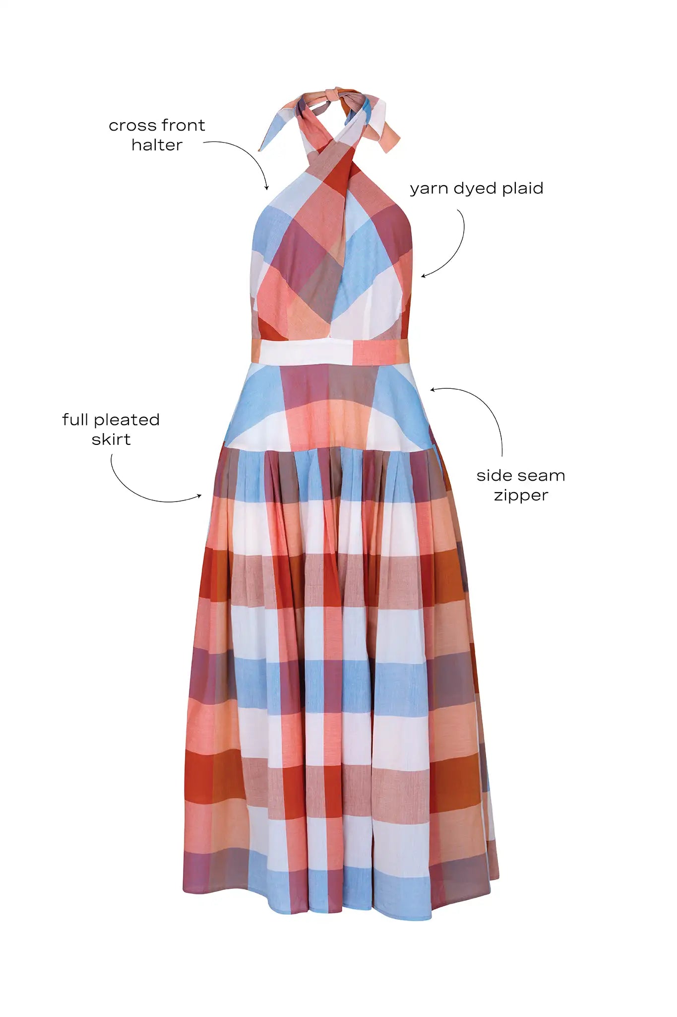 Hunter Bell Lennon Dress Plaid Halter Midi Dress