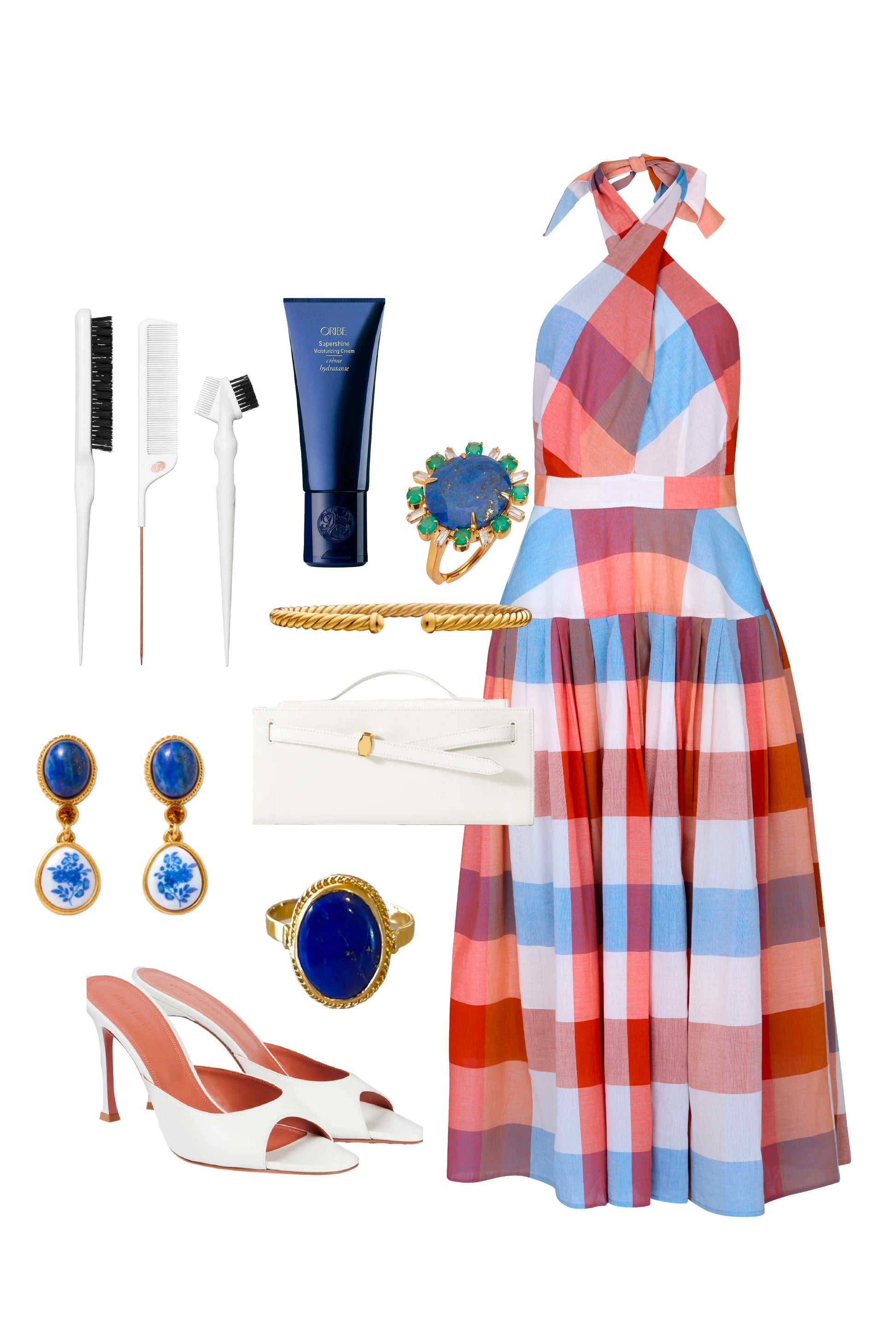 Hunter Bell Lennon Dress Plaid Halter Midi Dress