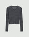 Theory Cropped Cardigan in Linen-Blend - Nocturne Navy Multi