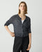 Theory Cropped Cardigan in Linen-Blend - Nocturne Navy Multi