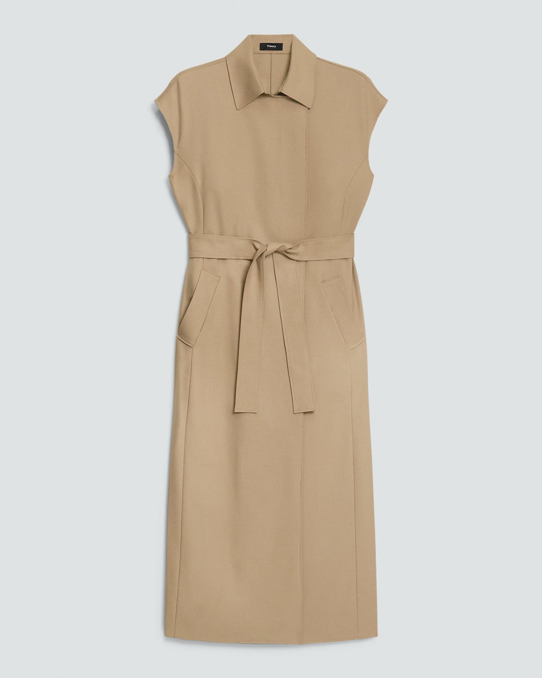 Theory Double-Breasted Belt Dress in Wool-Blend Flannel