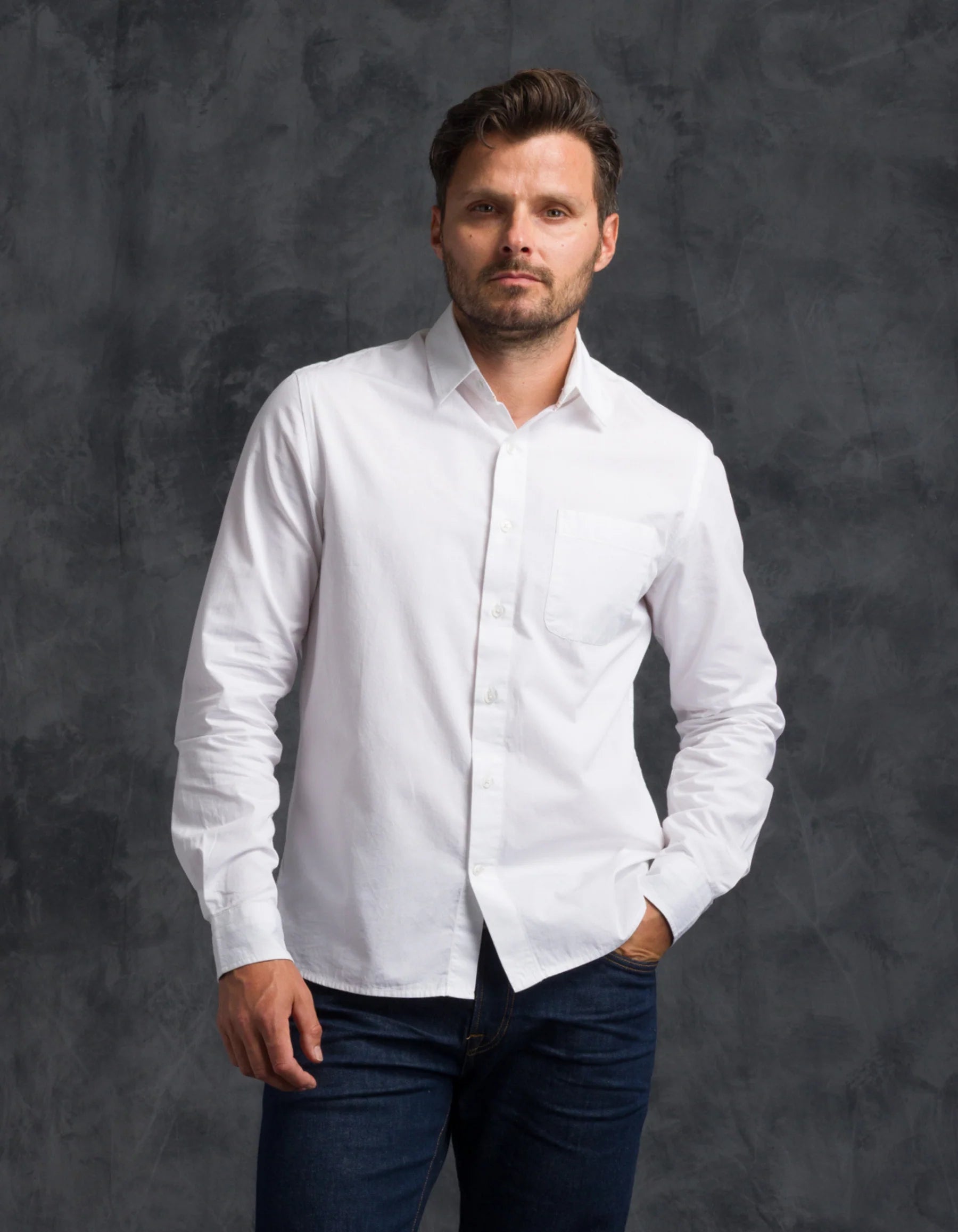 Ace Rivington Tailored Shirt - Compact Poplin - White Rinse