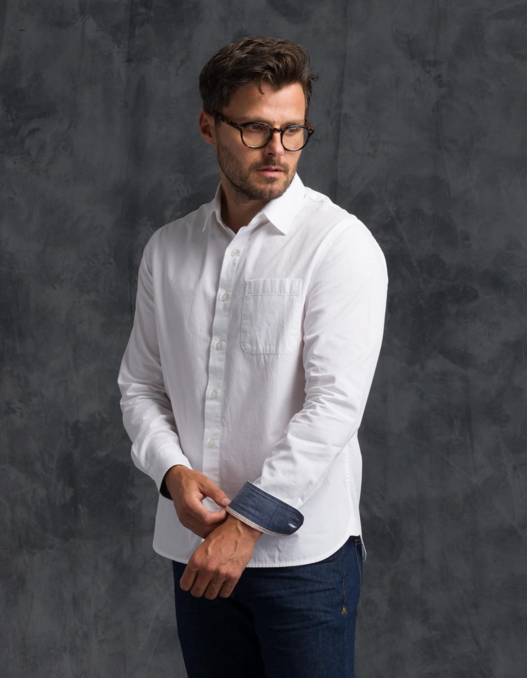 Ace Rivington Tailored Shirt - Compact Poplin - White Rinse