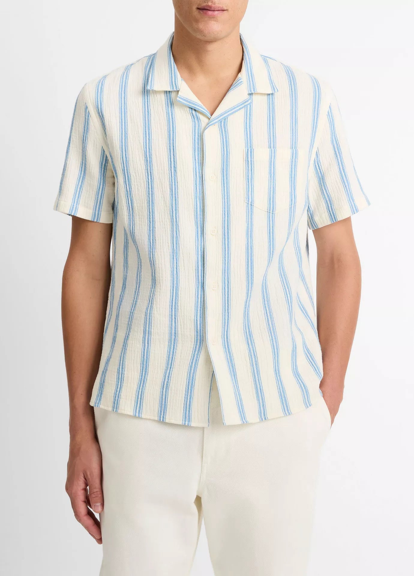 Vince Textured Stripe Italian Cotton Cabana Shirt