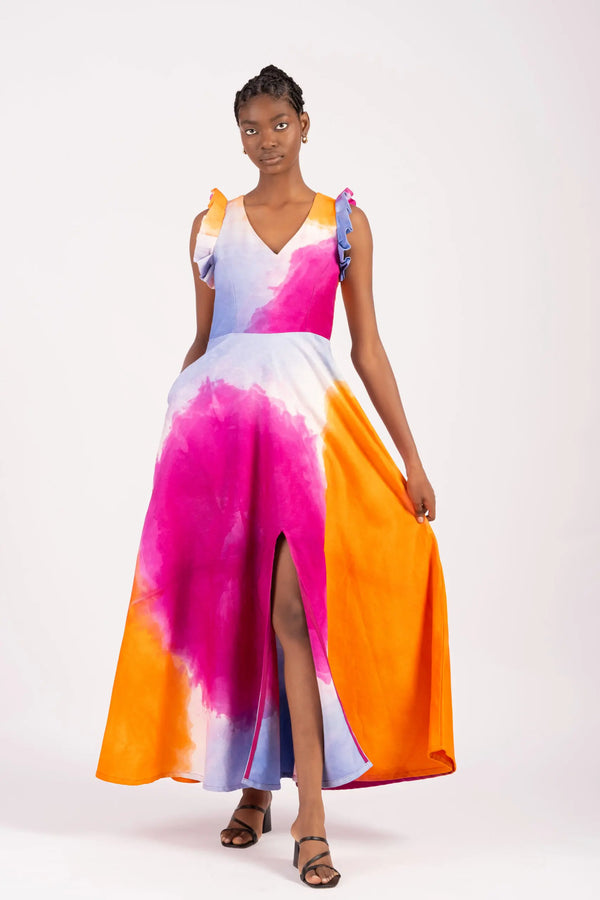 Busayo Wura Chambray Watercolor A-Line Dress