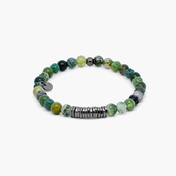 Tateossian Classic Discs Bracelet with Moss Agate & Black Rhodium Plated Silver