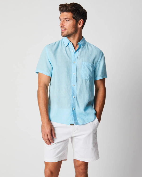 Billy Reid - Short Sleeve Linen Shirt Button Down - Day Blue - TS