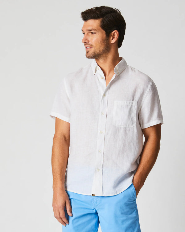 Billy Reid - Short Sleeve Linen Shirt Button Down - White - TS