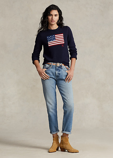 Polo Ralph Lauren Flag Cotton Crewneck Sweater - Navy
