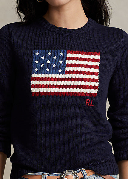 Polo Ralph Lauren Flag Cotton Crewneck Sweater - Navy