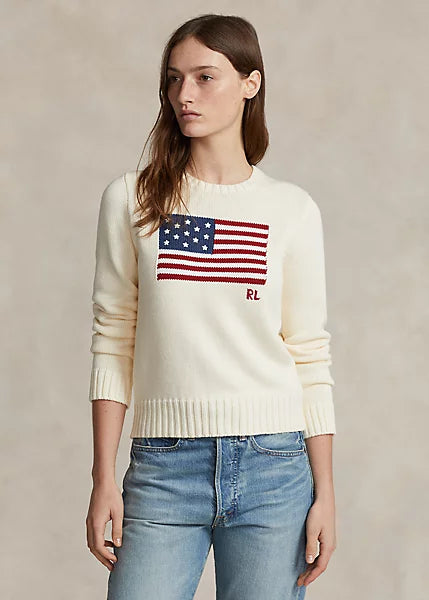 Polo Ralph Lauren Flag Cotton Crewneck Sweater - Cream