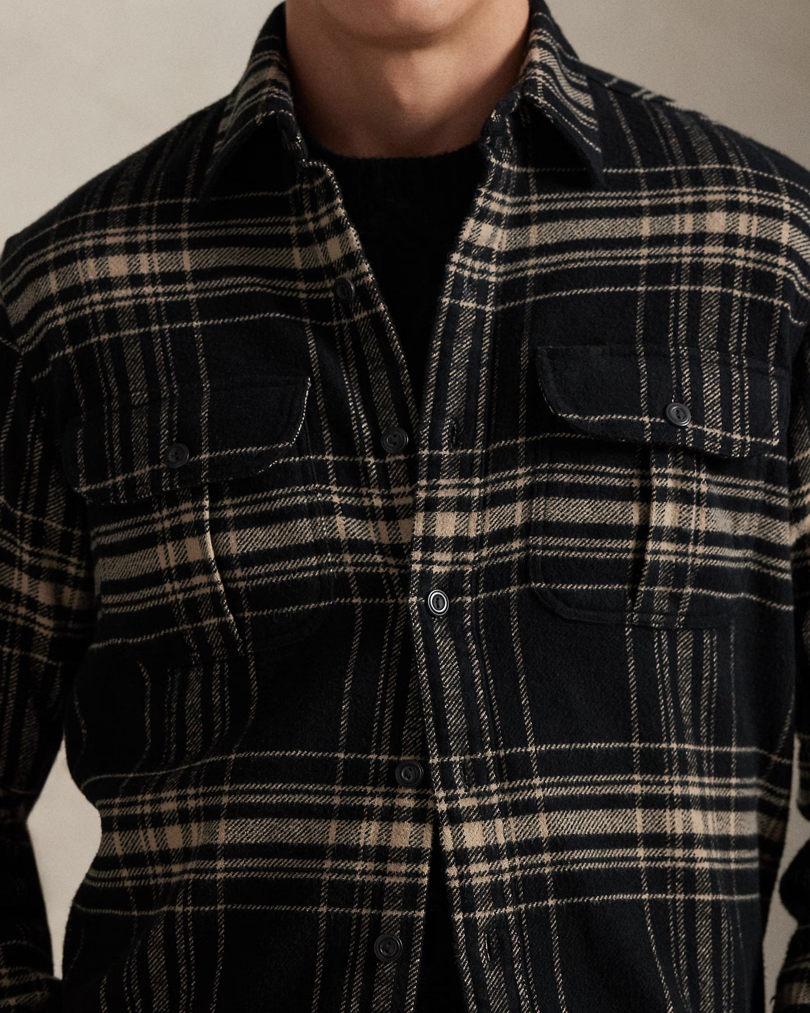 Polo Ralph Lauren Classic Fit Plaid Flannel Workshirt - Black Cream