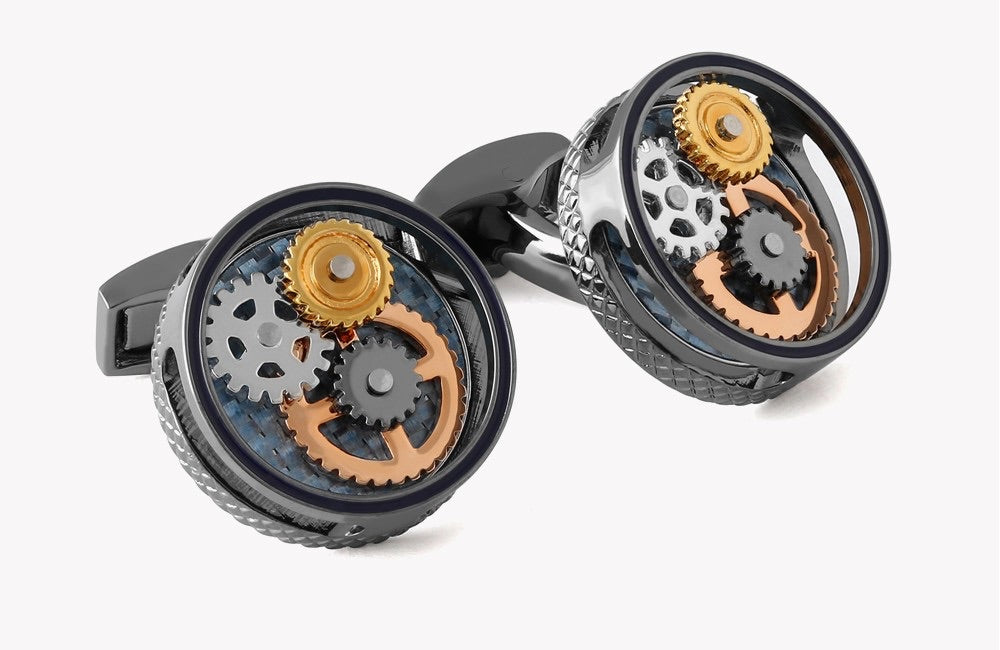 Round Gear Carbon Fiber Cufflinks