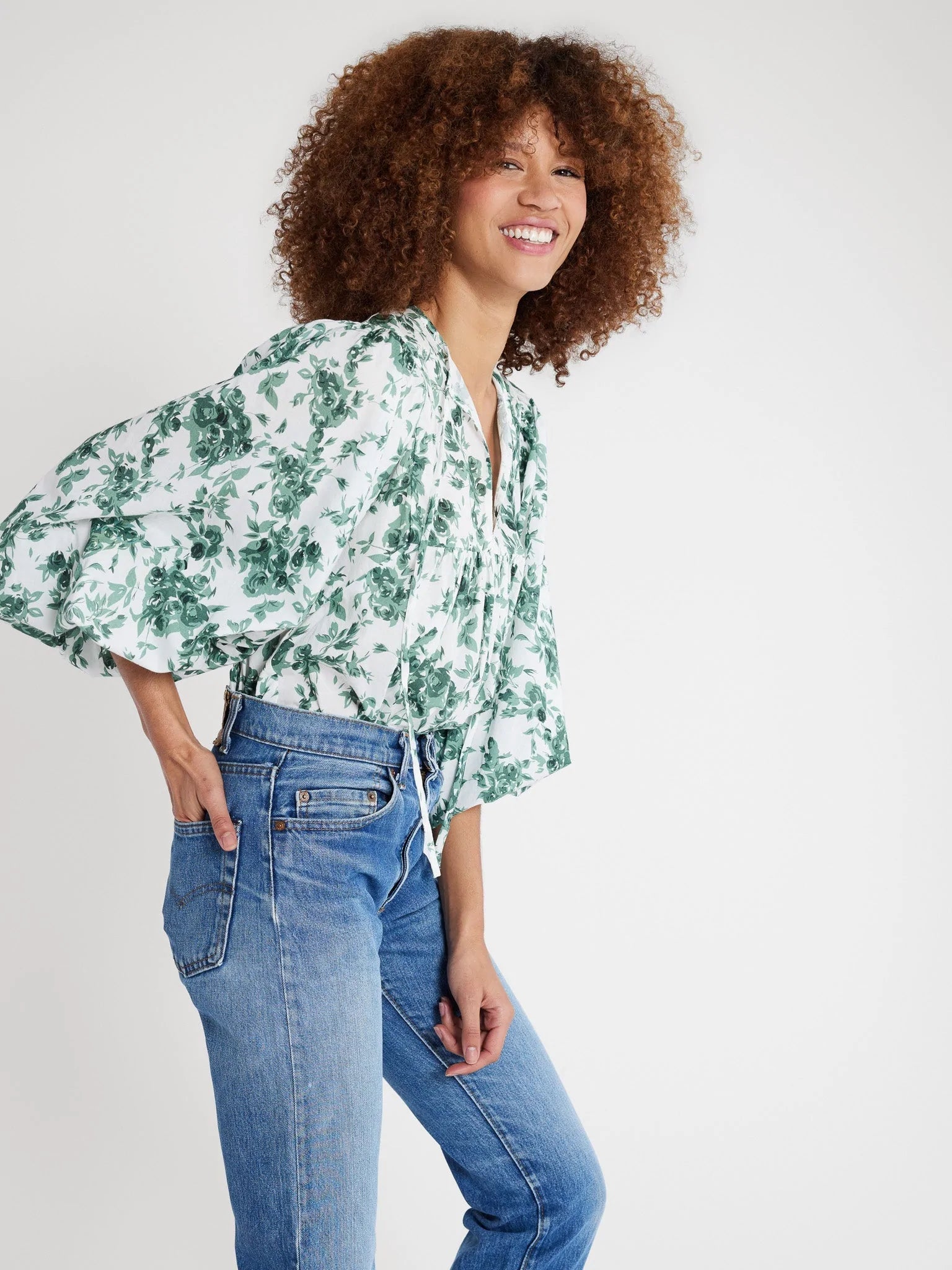 Mille Charlie Top in Green Bouquet