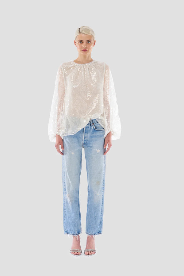 Le Superbe Sparkling Femme Blouse - Sheer White