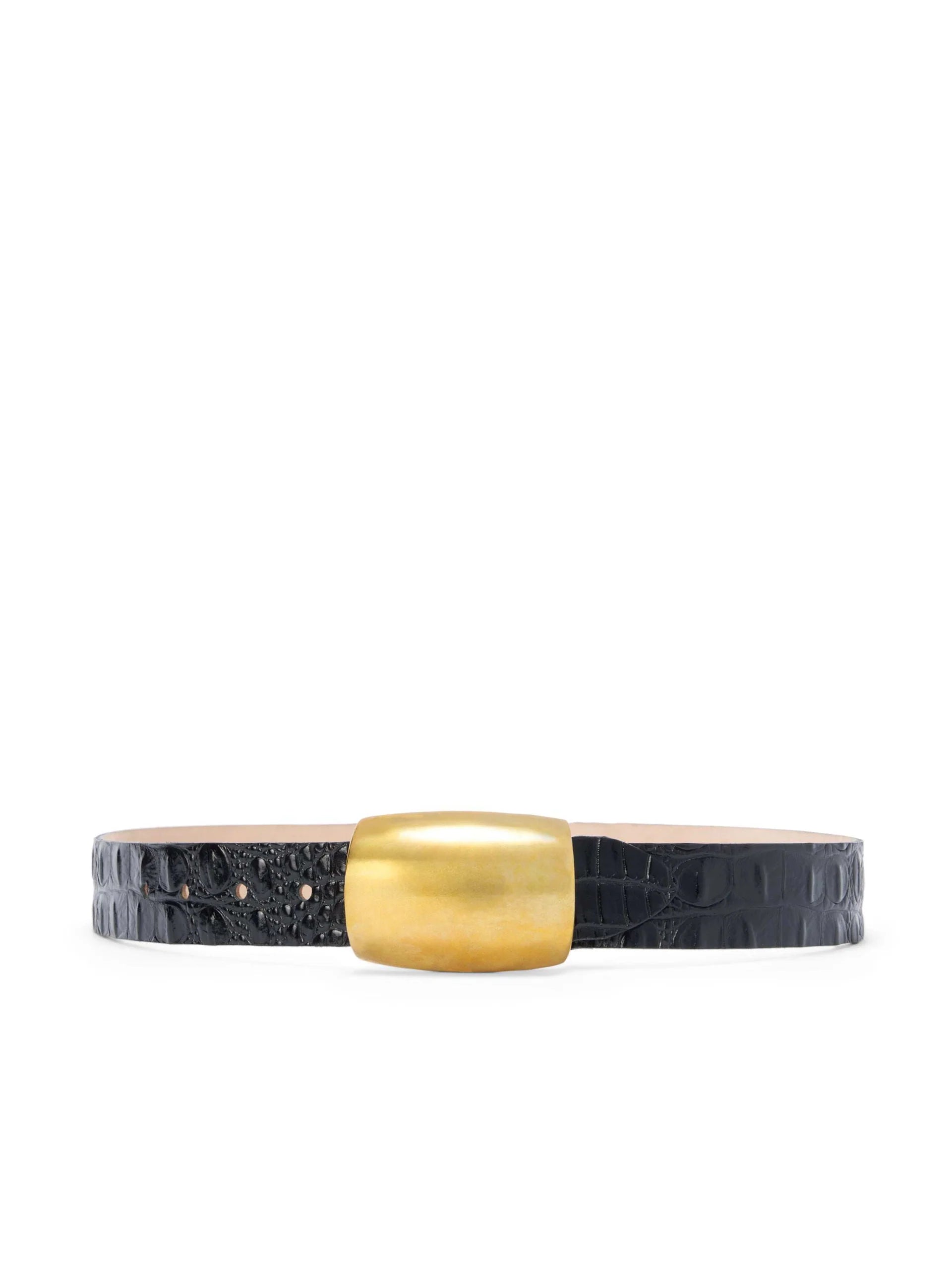 L'Agence Milou Belt Black Croc Embossed/Gold