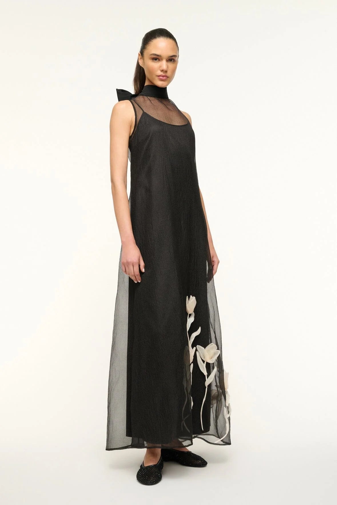 Staud Albee Dress Black with Flower Detail