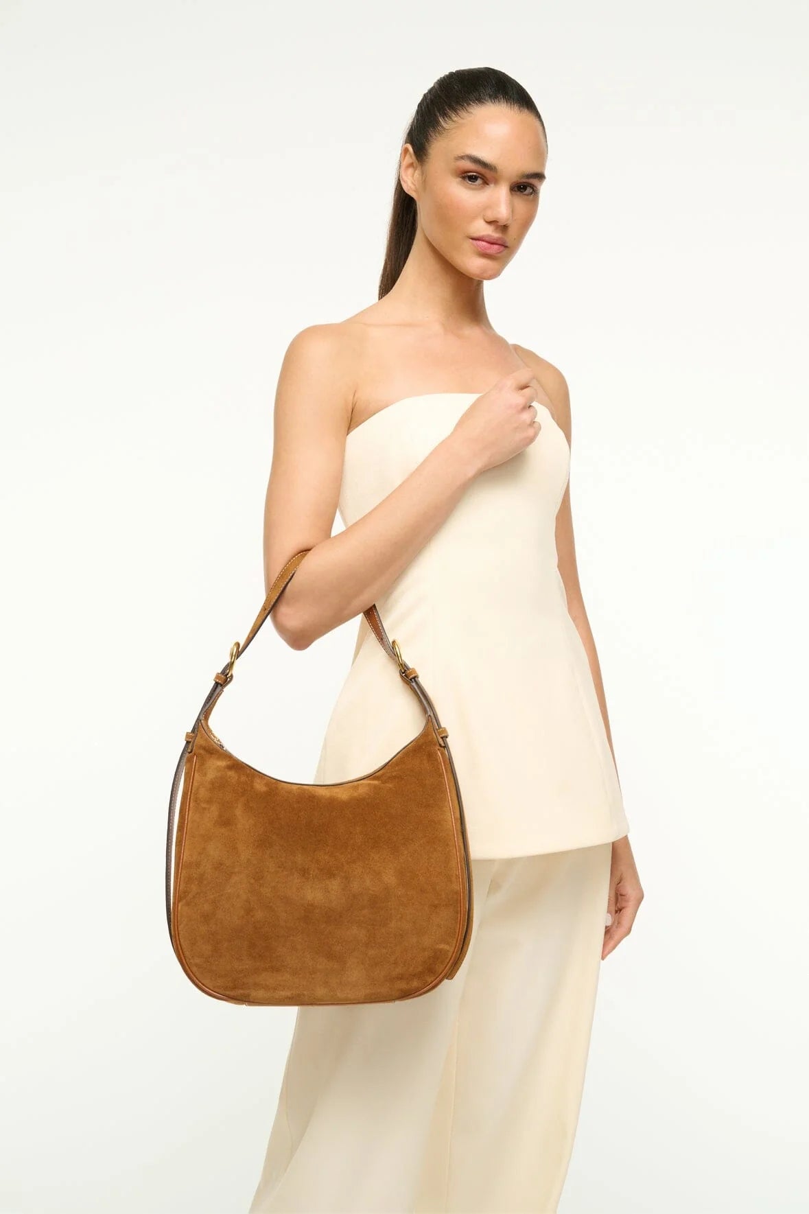 Staud Pine Hobo Tan Suede