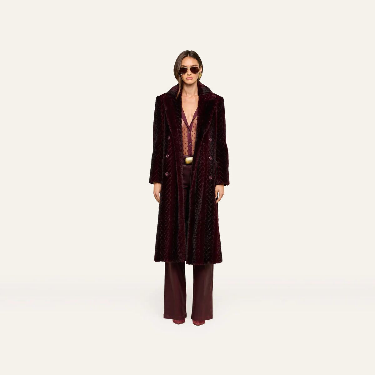 L'Agence Clayton Coated Wide-Leg Jean - Deep Sangria