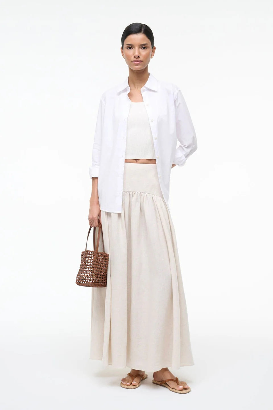 Staud Procida Linen Skirt Natural