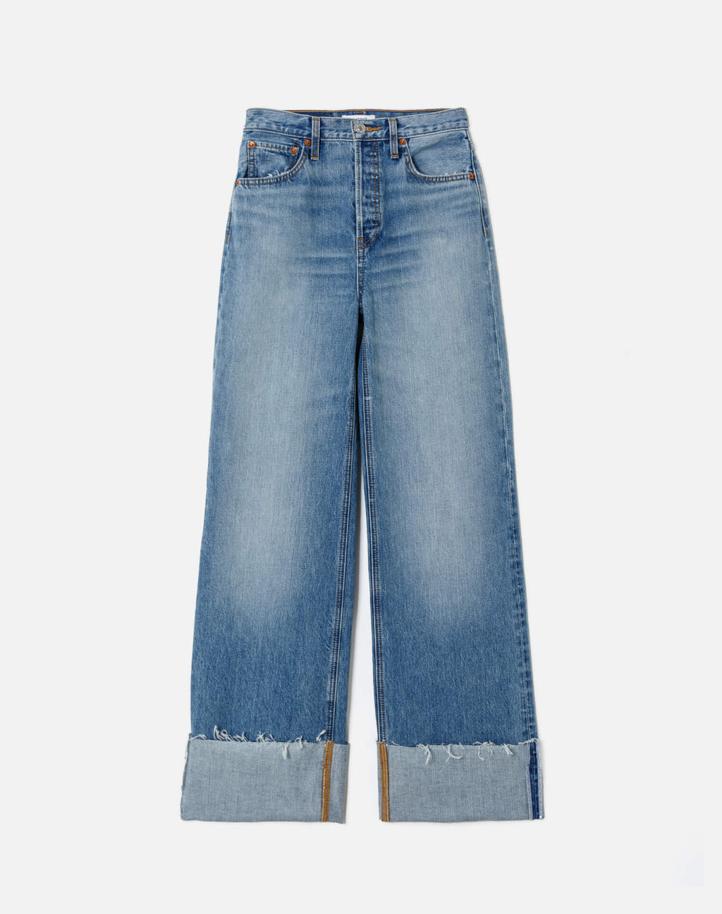 Re/Done High Rise Wide Leg Cuff - Vintage Biker Blue