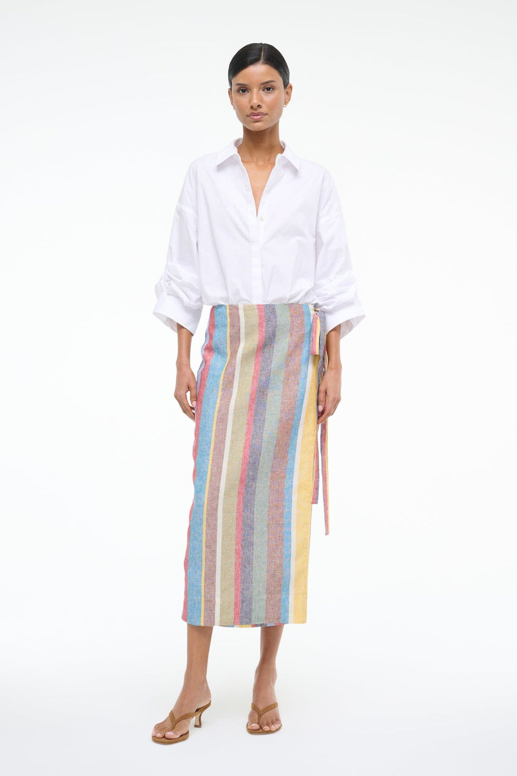 Staud Kaitlin Linen Skirt Market Stripe